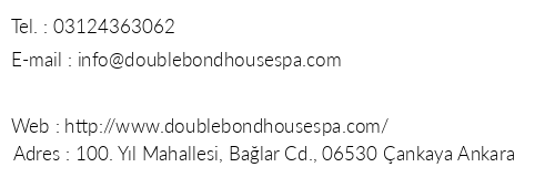 Double Bond House Spa telefon numaralar, faks, e-mail, posta adresi ve iletiim bilgileri